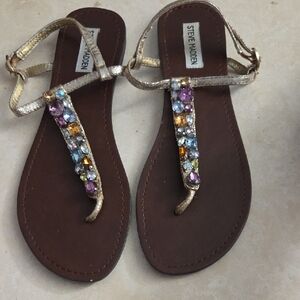 Steve Madden Gold Sandals with Multicolor Gems